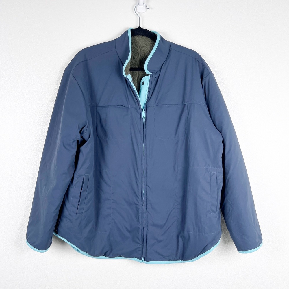 Title Nine Womens Reversible Fleece Soft Shell Jacket Blue XL Full Zip